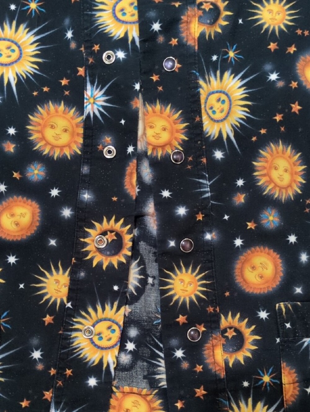 Nurse Scrub Short Sleeve Jacket  Sun & Stars Button-Up Shirt - Black/Yellow - Picture 3 of 7